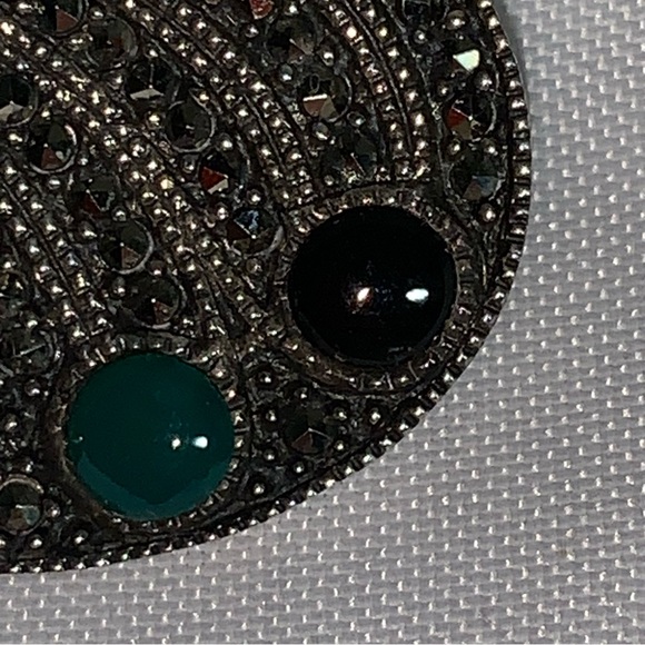 vintage 925 STERLING artist palette SEMI PRECIOUS paint CABOCHONS marcasite - Picture 15 of 15